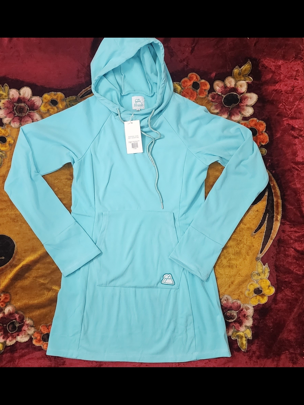 Wild Woods 🌲🌲🌲 Fleece Aqua Hooded Pullover Dress with Kangaroo Pocket